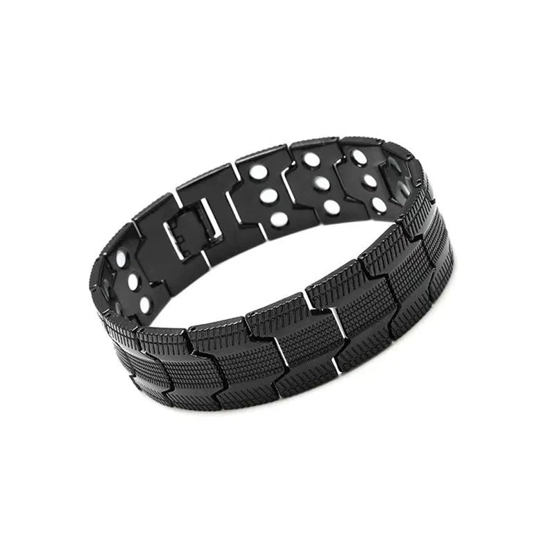 Carved retro three rows full magnet bracelet in zinc alloy, unisex, bronze brushed finish