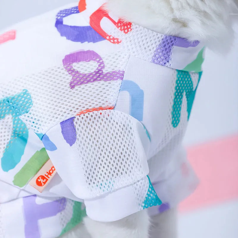 Blue polyester mesh cat vest, anti hair loss pet clothing, XS to 2XL with 34-59 cm bust