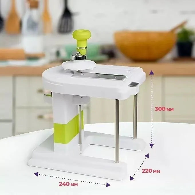 Beige kitchen slicer chopper with stainless steel blades for spiralizing, grating, and slicing vegetables