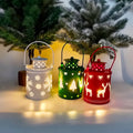 Green wrought iron LED Christmas candle lantern with electronic flickering light