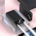 20000mAh polymer power bank in black white pink or blue colours showing USB ports
