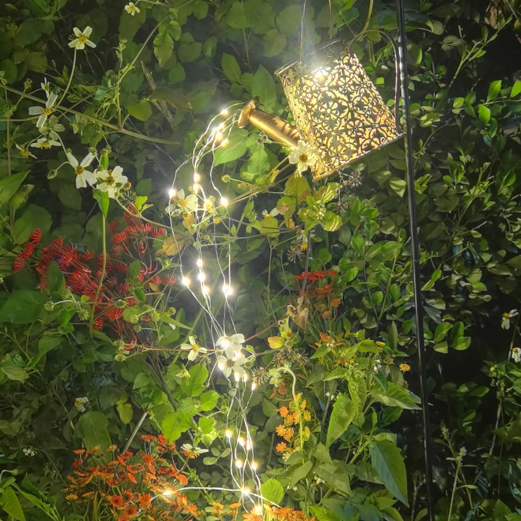 Butterfly decorative solar kettle light with wrought iron construction for outdoor courtyard lighting