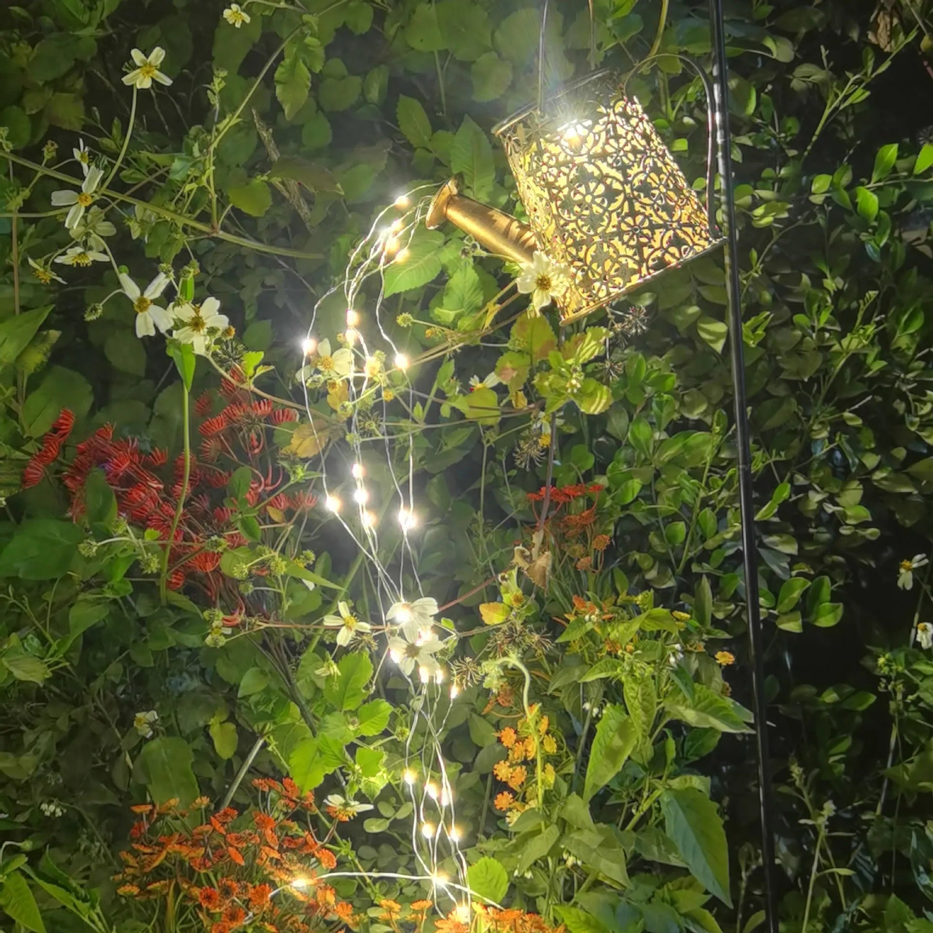 Butterfly decorative solar kettle light with wrought iron construction for outdoor courtyard lighting