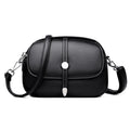 Women's soft PU oval crossbody shoulder bag with sewing thread detailing in dark brown