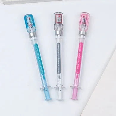 Vaccine design gel pen with plastic shell, cap, and 0.5mm black ink refill