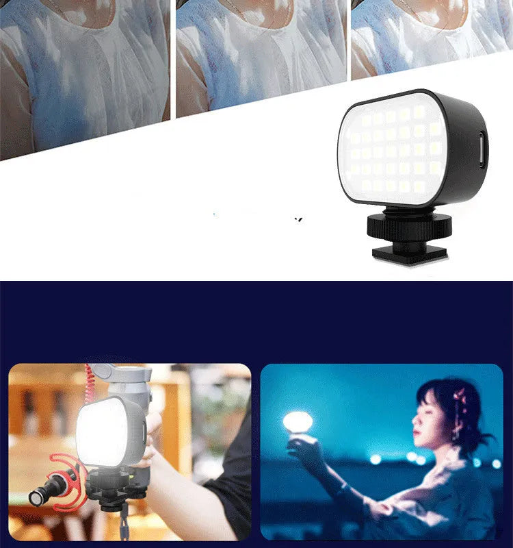 ST-30 black mobile phone fill light with adjustable brightness and six colour palette filters for photography