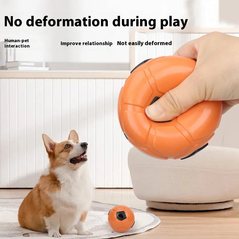 Orange TPR dog chew ball toy with tooth cleaning stick design for dental health