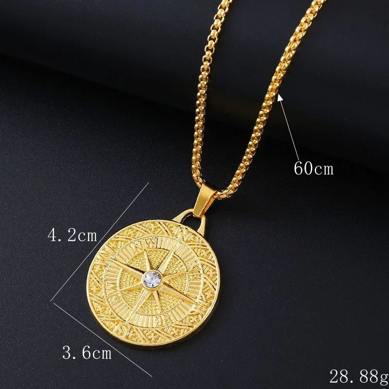 Geometric alloy pendant necklace with zircon stones in gold tone finish, showing personality style design