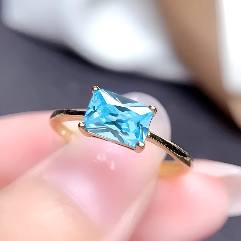 Sapphire blue zircon geometric bracelet ring with oval and love heart designs on copper base