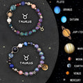 Adjustable natural stone zodiac bracelet showing 8mm beads on sliding knot cord for 15-20cm wrists