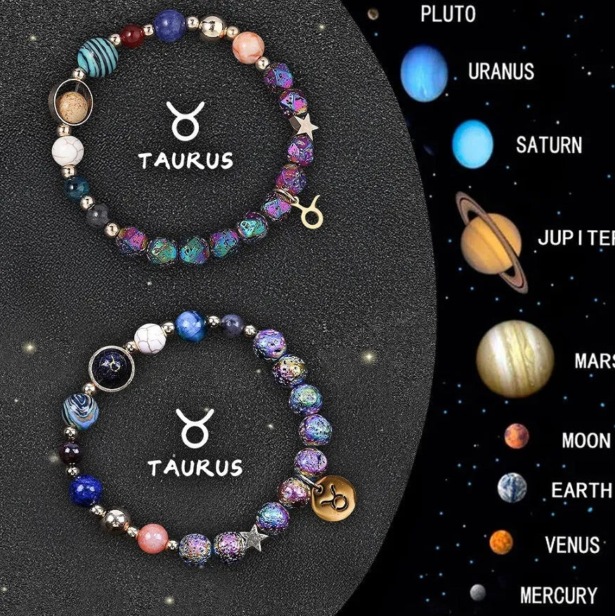 Adjustable natural stone zodiac bracelet showing 8mm beads on sliding knot cord for 15-20cm wrists