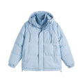 Winter two-piece cotton-padded coat in loose fit with side seam pockets, available in six colours like mustard yellow and light blue.