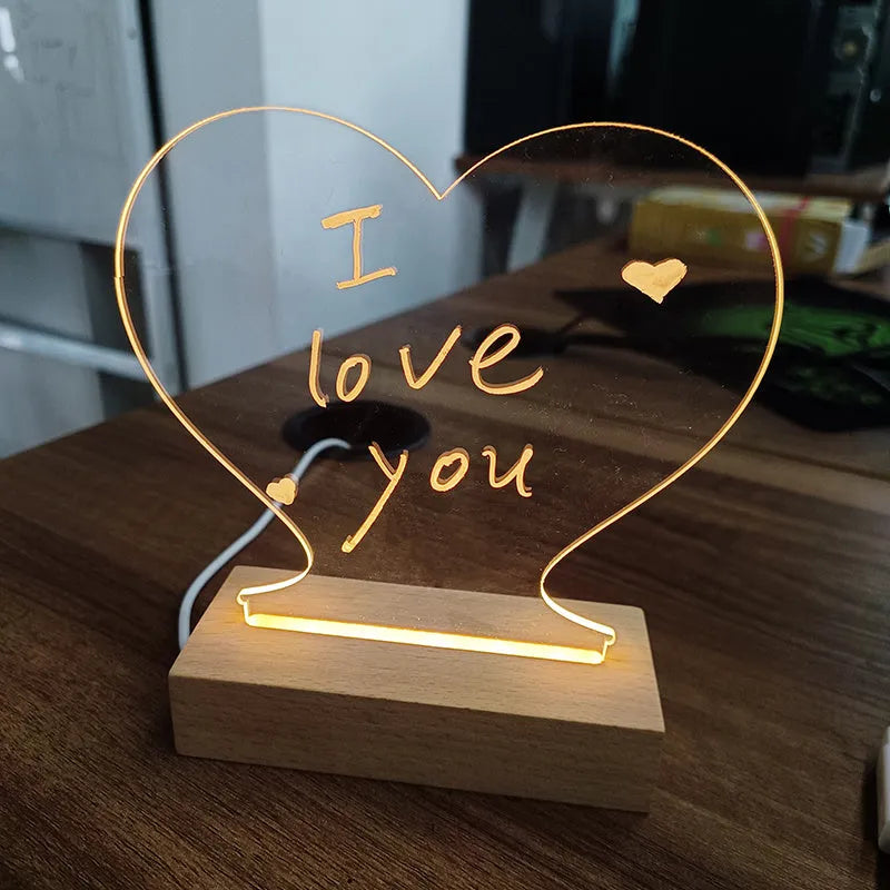 USB-powered LED message board lamp with transparent acrylic panel and writing pen