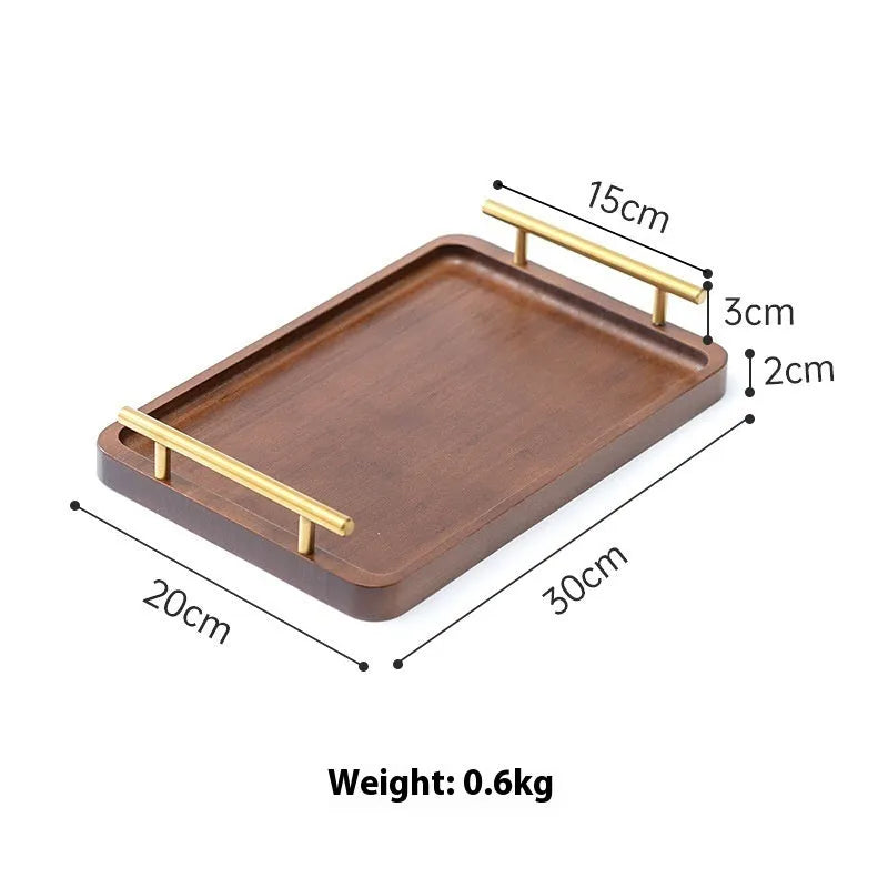 Square bamboo serving tray with brown handle for barbecue and hospitality use