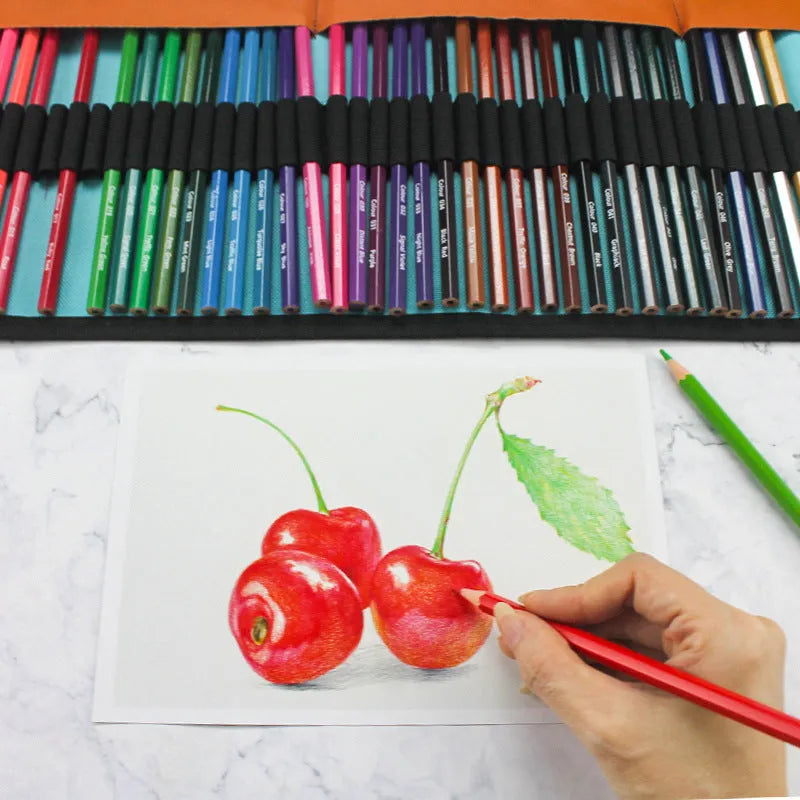 Wooden coloured pencils set with 50 colours in basswood case, showing 176mm length and 3H core hardness for oily painting