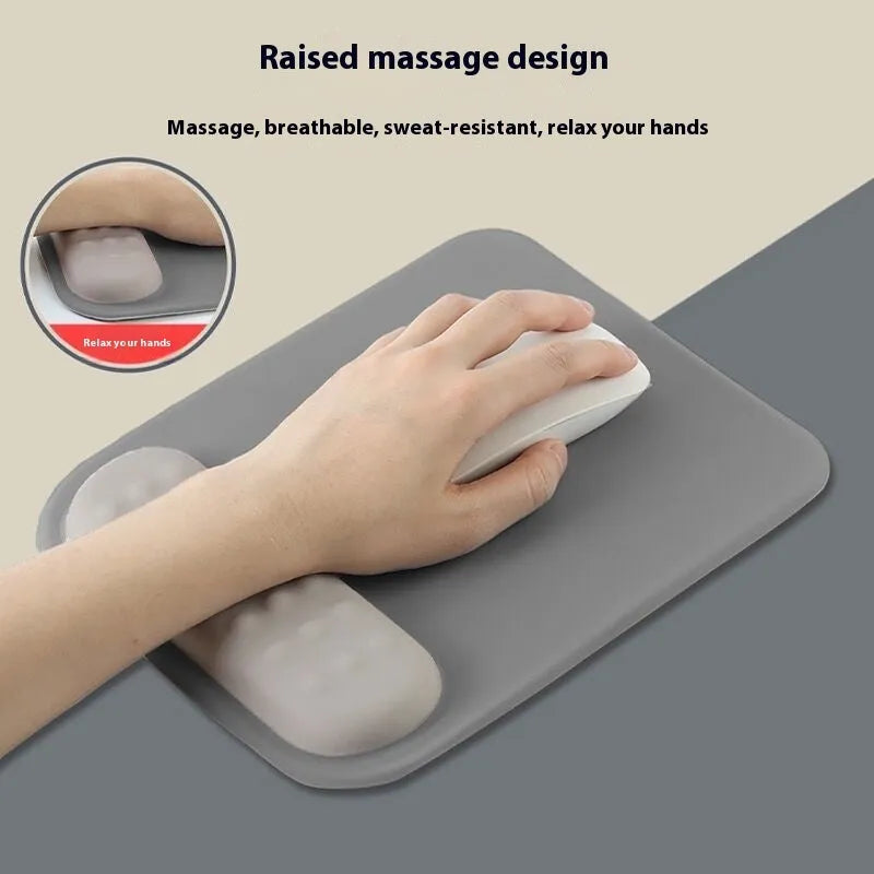 Ergonomic mouse pad with gel wrist support in mint green colour, showing 240x220mm work surface