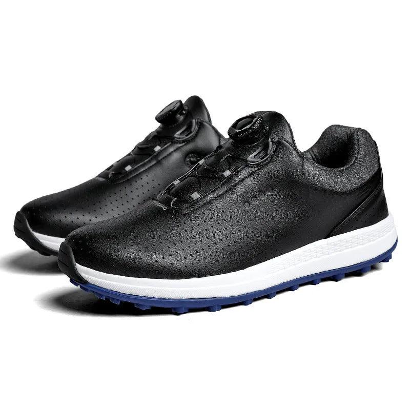 Men's white low-top casual golf shoe with breathable holes and non-slip rubber sole.
