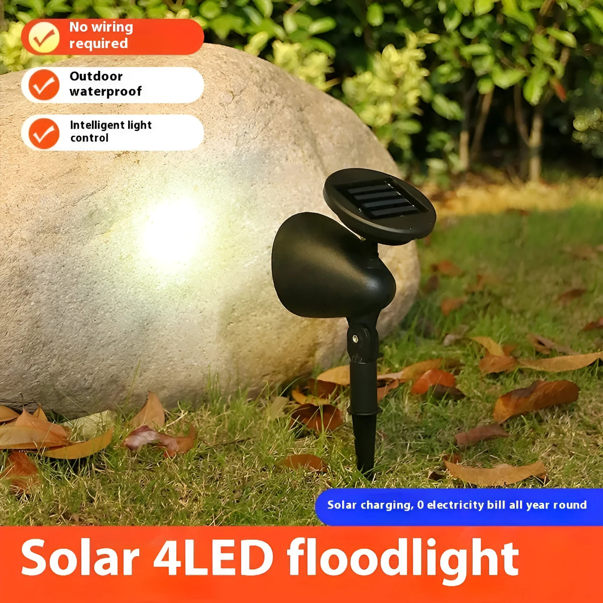 Solar lawn spotlight 4LED outdoor garden light 177x100mm for courtyard lawn decoration