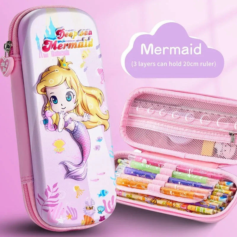 3D leather pencil case with zipper closure showing decorative space theme design