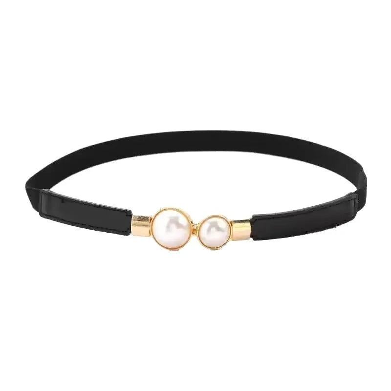 Thin black PU leather decorative belt with alloy buckle for jeans