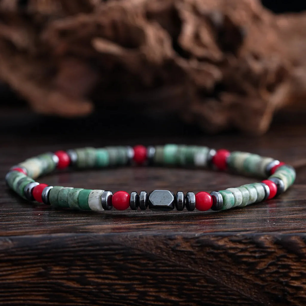 Bohemian cylindrical natural stone beads bracelet men's hand-woven jewellery ins style design
