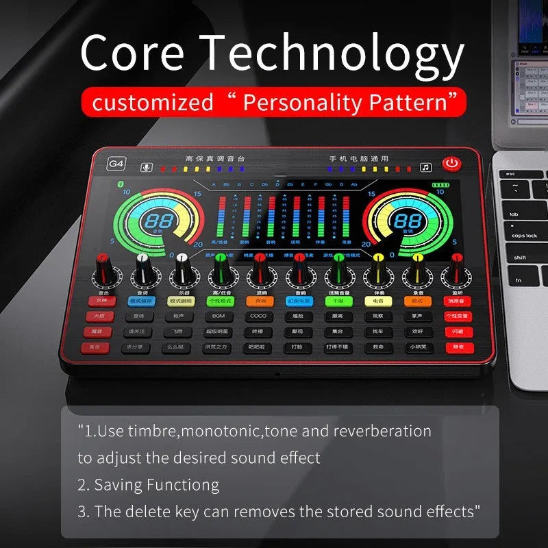 Singing Professional G4 sound card set with LCD display, 10 tuning knobs, and included microphone