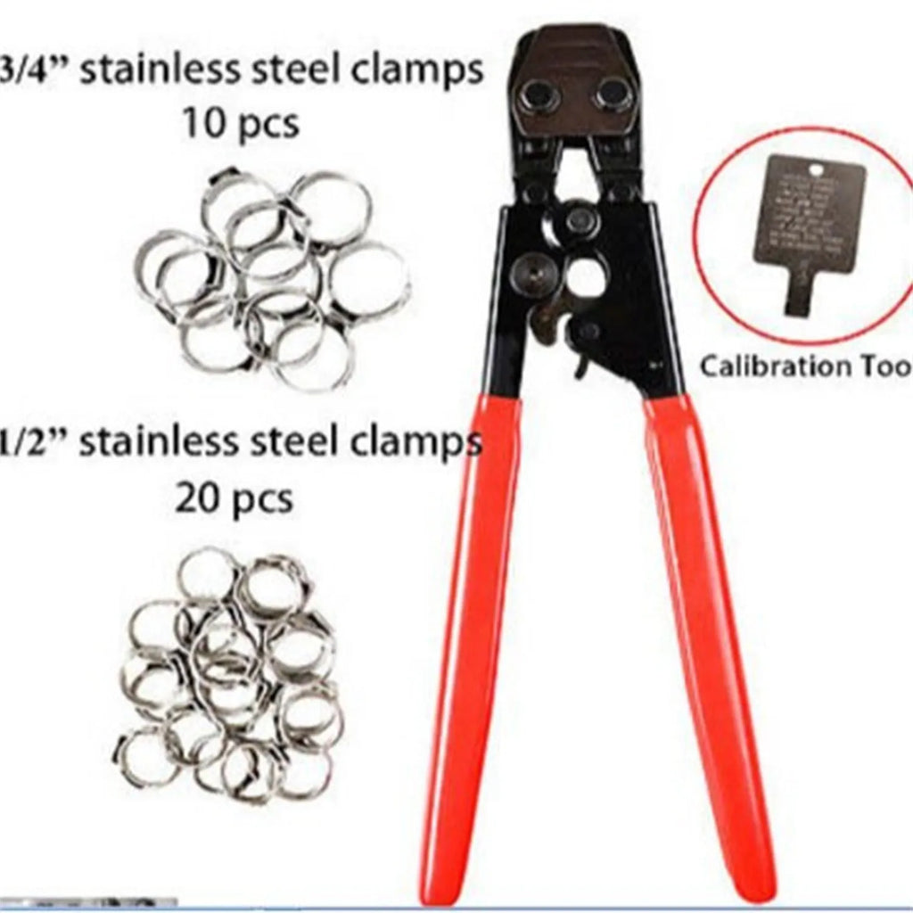 Single ear metal clamp with red cloth cover for PEX pipe connections