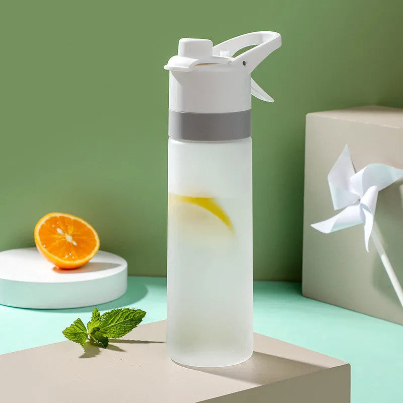 Large plastic spray water bottle with handle strap and leakproof lid in multiple colour options
