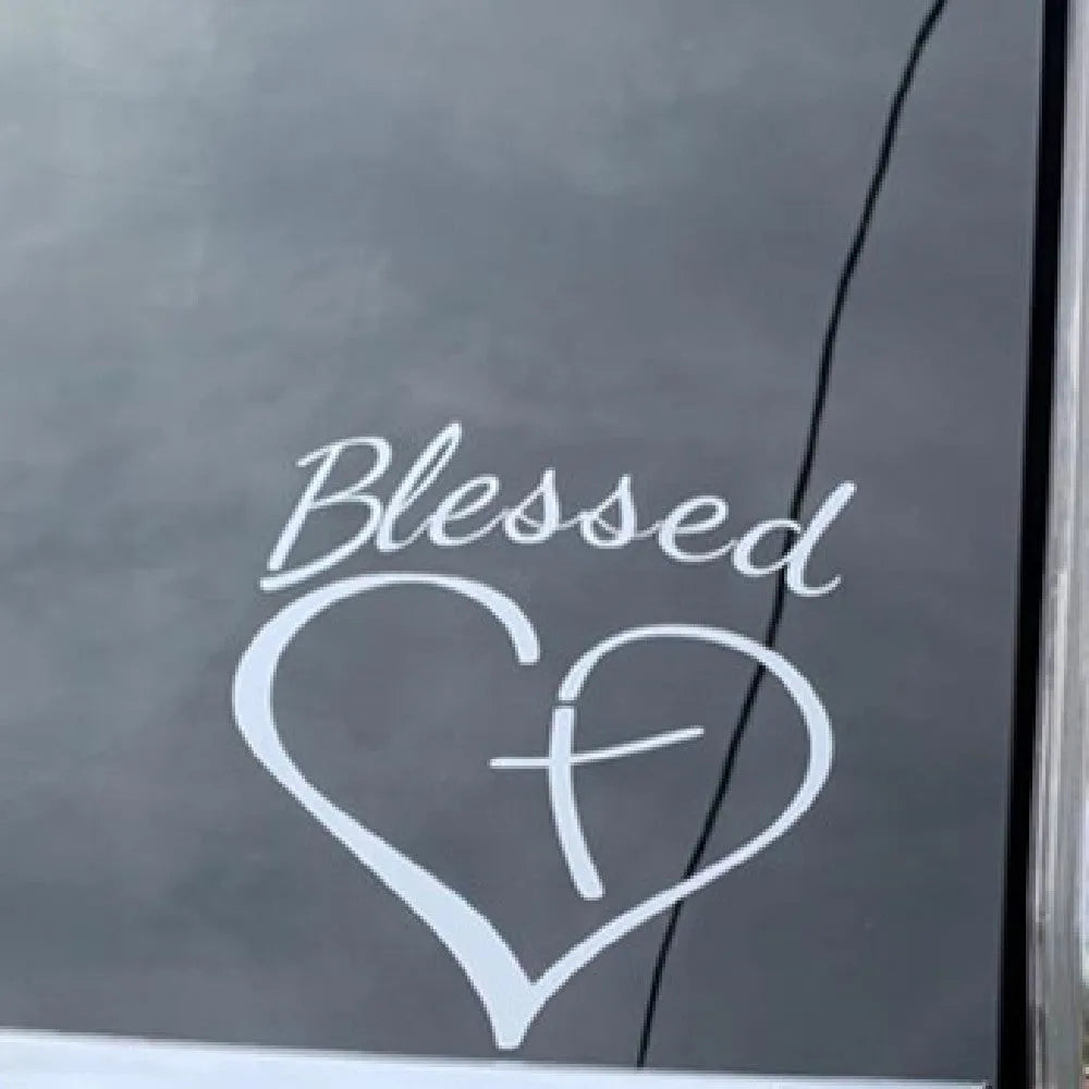 Faith Hope Love text with heart design vinyl sticker in black, white, or red colours.