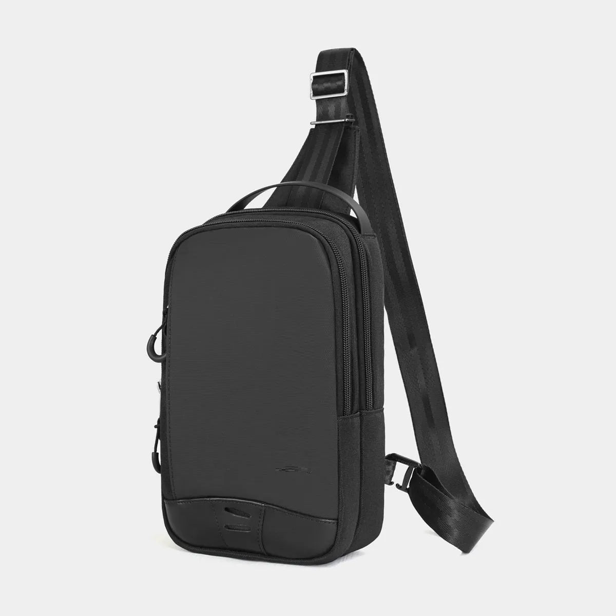 Casual black TPU camouflage chest bag with landscape pattern, showing single shoulder strap and soft handle