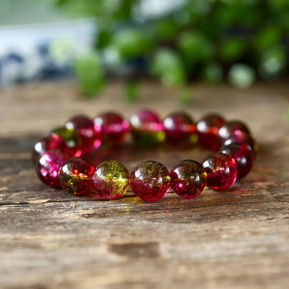 Handmade watermelon crystal bracelet with pastoral design elements in casual style