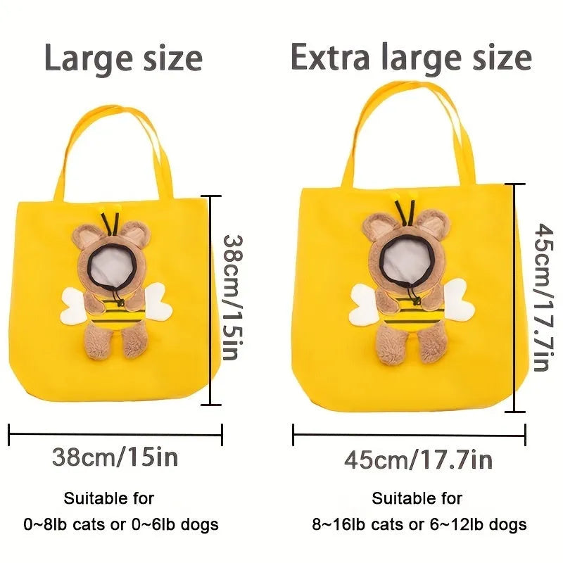 Little Bee Design canvas pet carrier shoulder bag with 3D animal pattern and side head opening