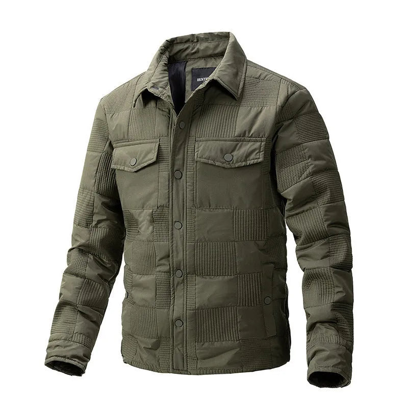 Men's quilted cotton jacket with polo collar and wool lining in four colour options