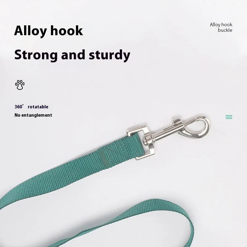 Solid colour dog hand holding rope showing 120cm length with hand loop and width options from 1.0cm to 2.5cm in twelve colour choices
