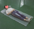 Transparent inflatable camping airbed showing dimensions and sturdy construction.