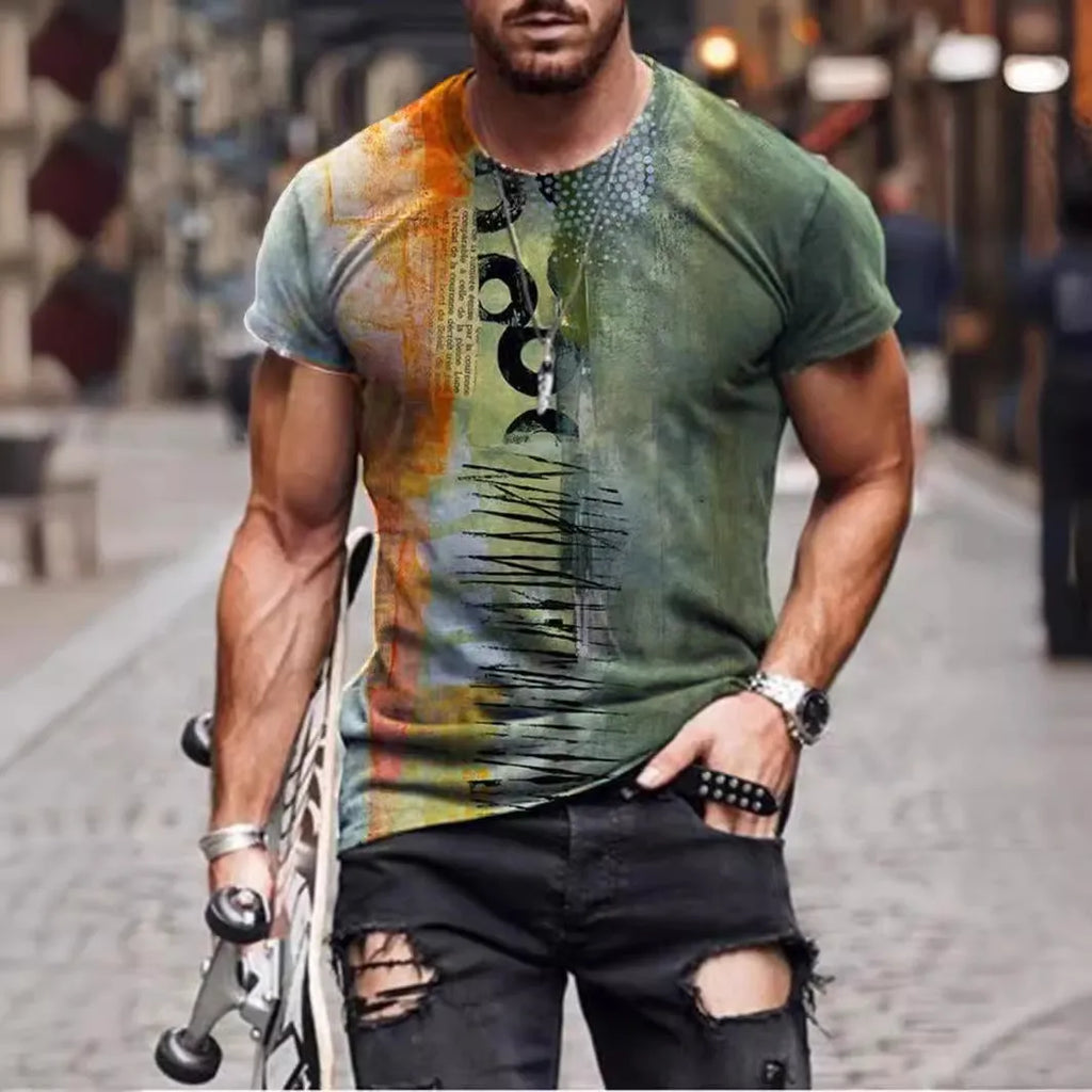 Men's camouflage print short sleeve T-shirt in loose fit milk silk polyester fabric