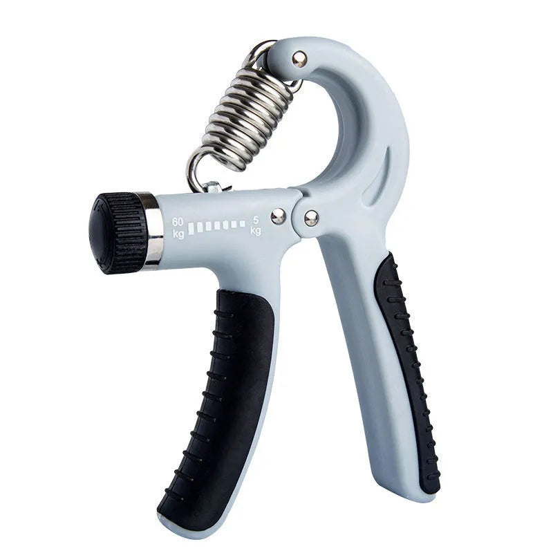 Black adjustable hand gripper with digital counter showing resistance dial and TPR handles