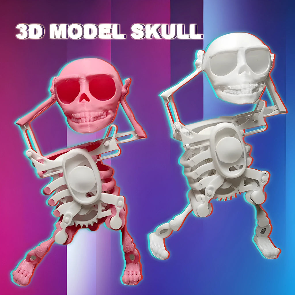 3D printed skeleton man toy in 22cm and 17cm sizes with dancing skeleton pink white, red green, and white options