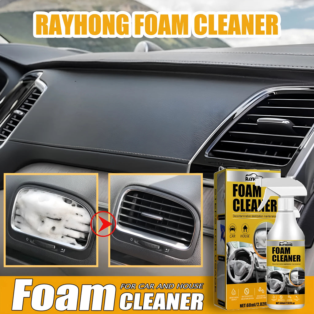 Car interior wash-free foamed cleaner with sponge applicator for fabric and upholstery cleaning
