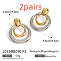 18K gold-plated titanium steel double layer hollow stud earrings with 15mm round geometric design