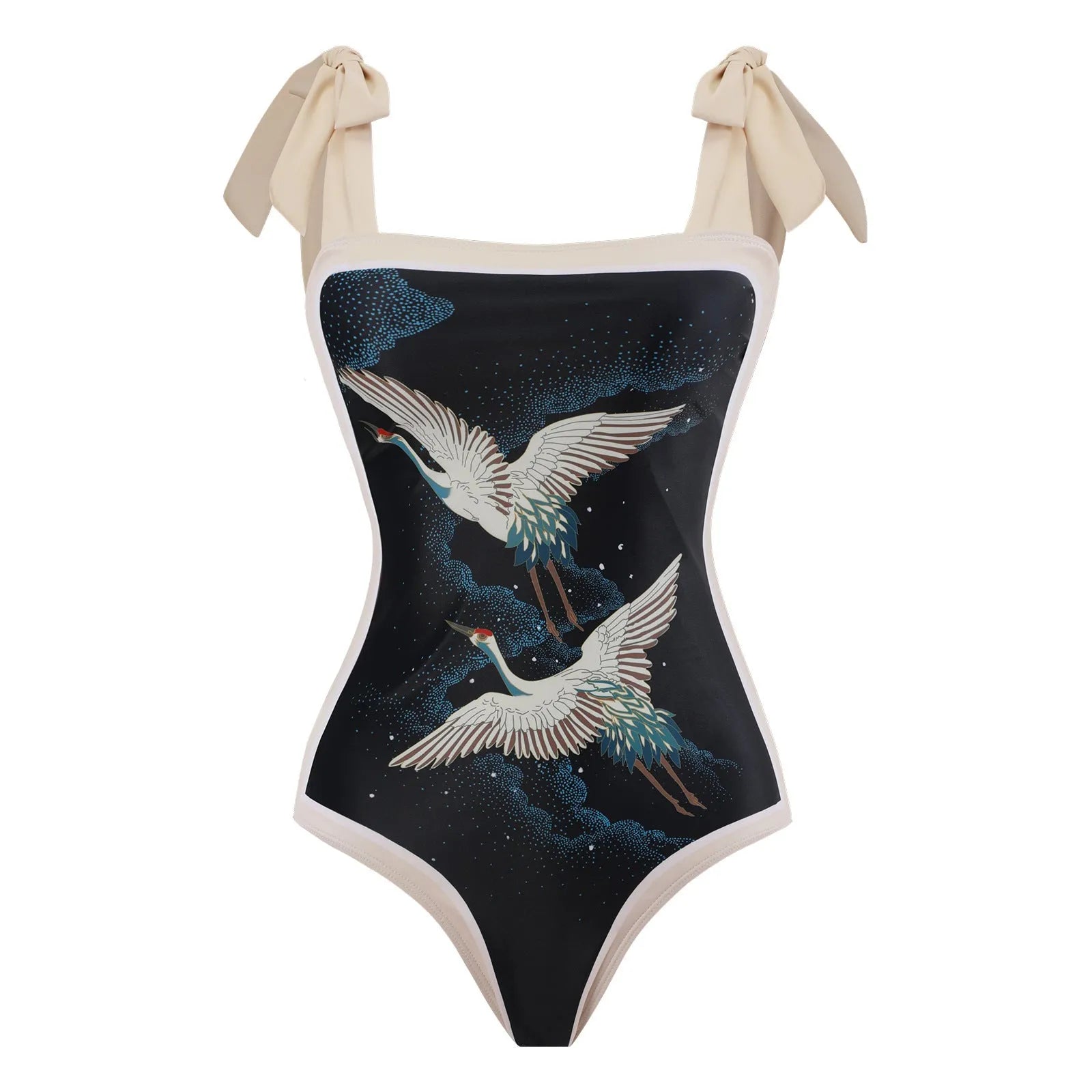Women's retro one-piece swimsuit with chiffon skirt in floral pattern, showing high-elasticity fit for swimming