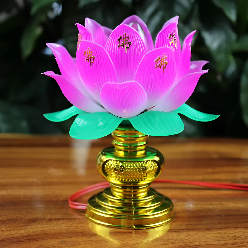 Buddha worship lamp with lotus design and colourful light, plug-in electric altar light