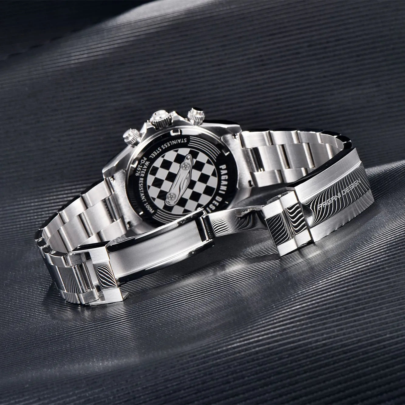 Berjani stainless steel men's chronograph watch with black dial and metal bracelet