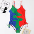 Women's blue one-piece swimsuit with fixed trunks and sleeveless design for swimming