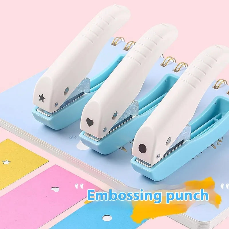 Small manual punching machine with embossed kindergarten patterns creating 4mm and 6mm holes plus love and star shapes
