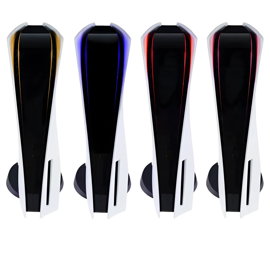PS5 light bar customisation film in pink, red, gold, and blue options on a white background