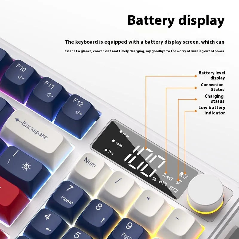 Wireless keyboard and mouse suit with mechanical feeling keys showing Blue White colour option and Type-C cable