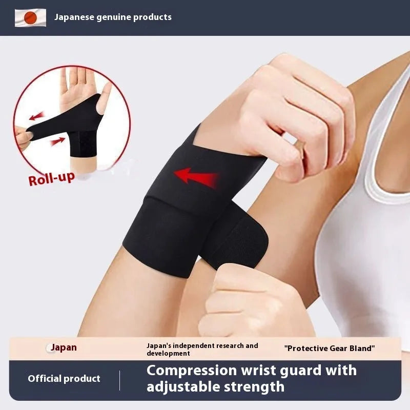 Athletic wristguards in black with adjustable hook-and-loop closure for wrist support during sports