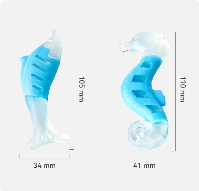 PU nylon dog chew toys in seahorse and tuna fish designs for puppy teething