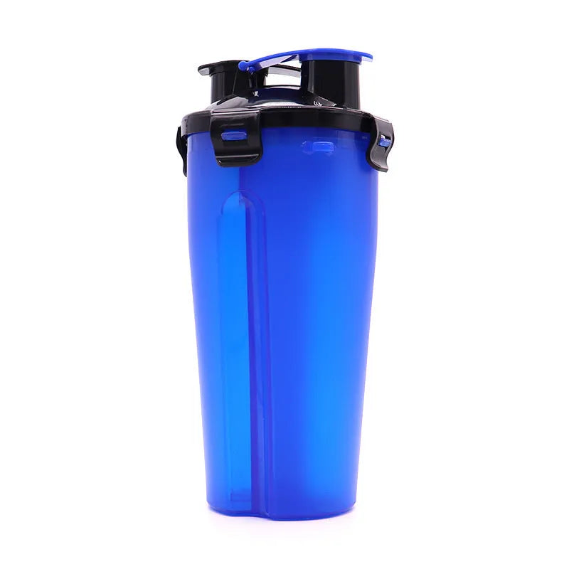 Portable pet water and food cup with dual compartments in assorted colours